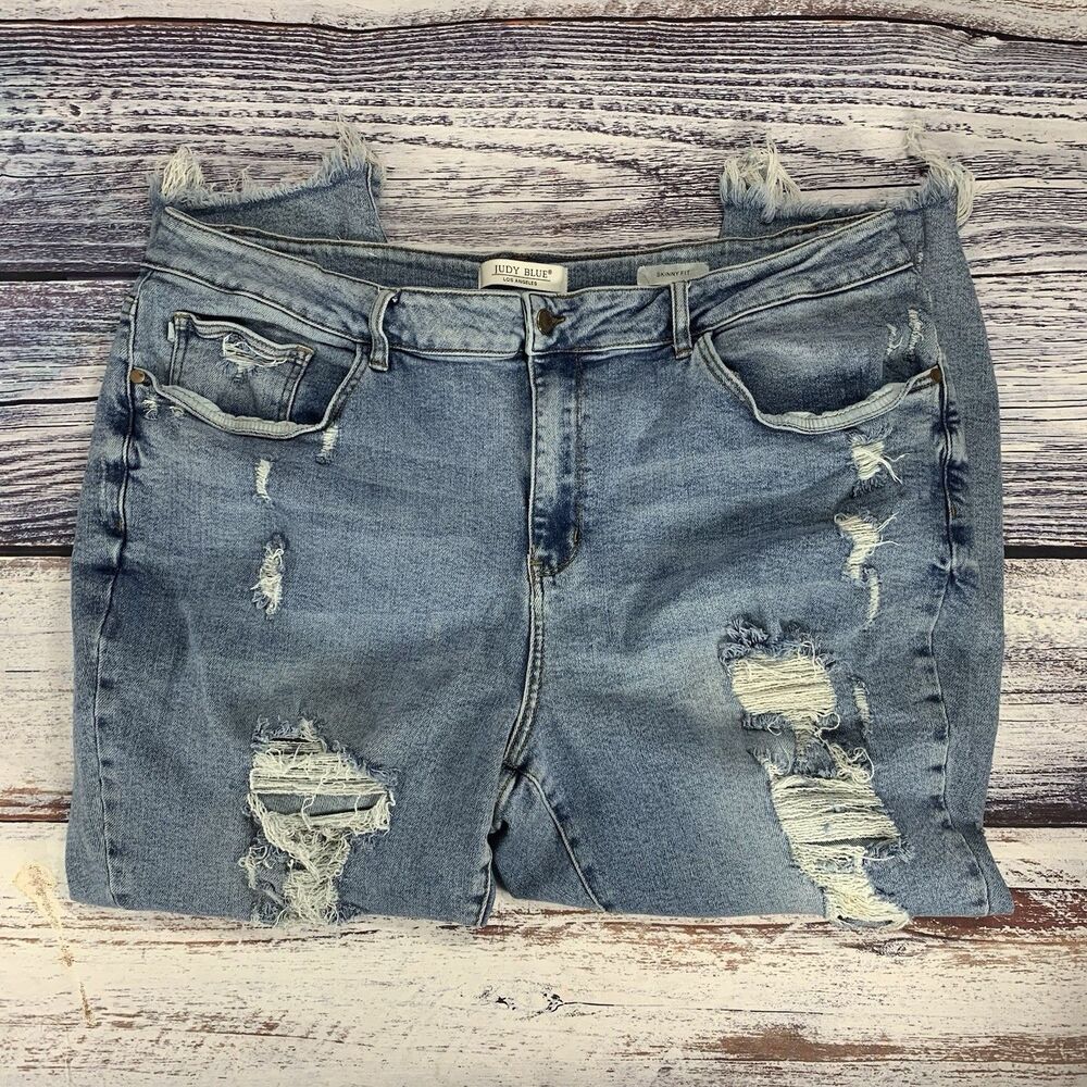 Judy Blue Skinny Fit High Rise Ripped Distressed Blue Jeans 88390 Women’s 24W